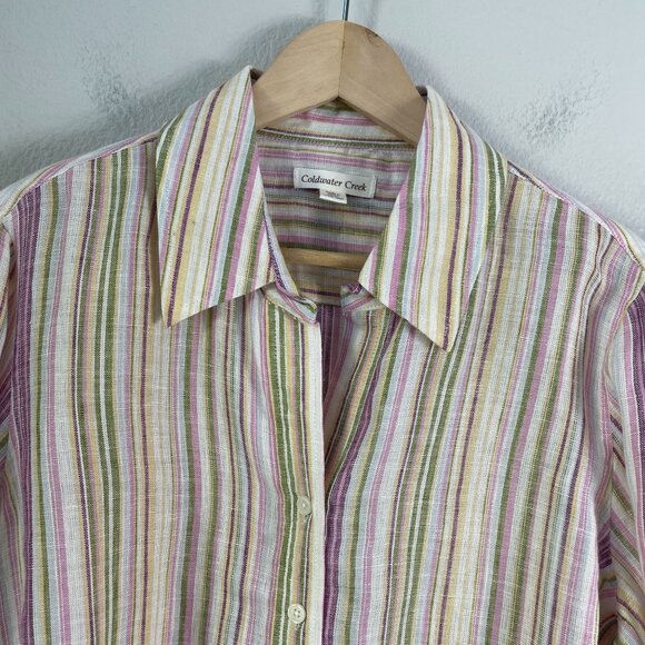 Coldwater Creek Womens Plus 1X Striped Button Up Shirt Linen Blend Long Sleeve - Picture 8 of 11